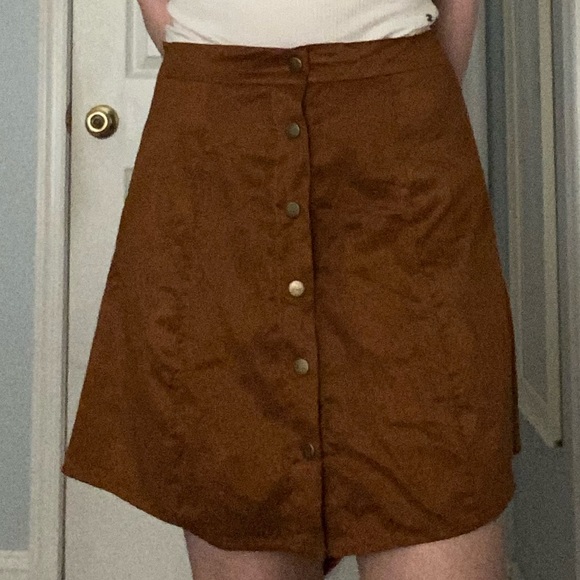 SHEIN Dresses & Skirts - SHEIN Brown Faux Suede Button Up Skirt
